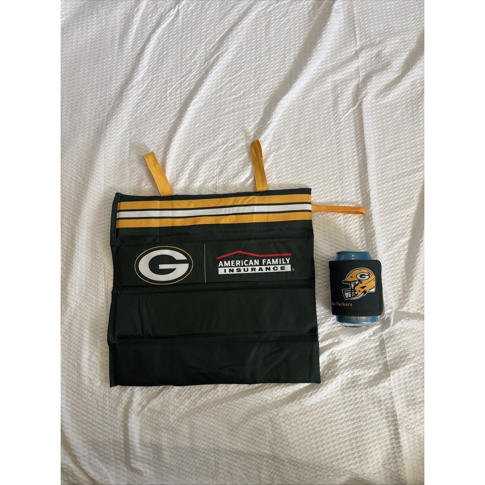 Green Bay Packers Football (NFL) Seat Cushion and Cup Koozie Never Used Chevy